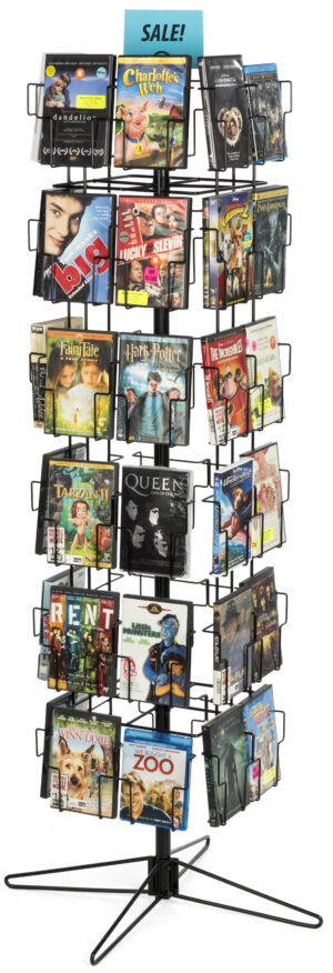 CD Display Stand w/ Sign Clip, Floor Standing, 48 Pockets - Black
