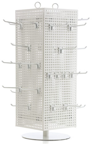 Counter Pegboard Spinner Rack, Magnetic, 60 Hooks – White with White
