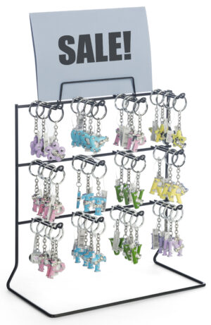 Counter Rack w/ Sign Holder, 3 Tiers, (12) 3" Hooks - Black