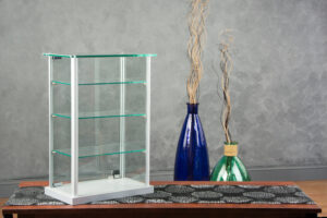 Countertop Display Case w/ Glass Canopy Top, 3 Shelves - Silver