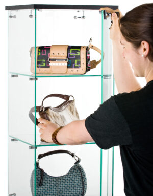 Countertop Display Case w/ Tempered Glass Shelves & Locking Door - Black