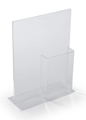 Countertop Sign Holder with Pamphlet Holder, T-Style Design - Clear