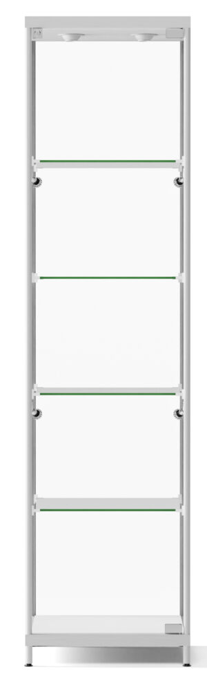 Display Case w/ LED Lighting, 4 Fixed Shelves & Locking Door - Silver