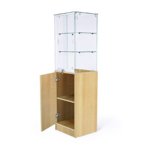 Display Case w/ Tempered Glass Frameless Top, Maple Cabinet Base & Locking Door