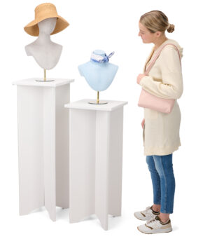 Eco-Friendly Display Pedestal w/ 14-inch Square Tabletop, Recycled, Flat Pack - White