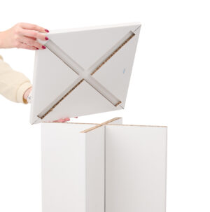 Eco-Friendly Display Pedestal w/ 14-inch Square Tabletop, Recycled, Flat Pack - White