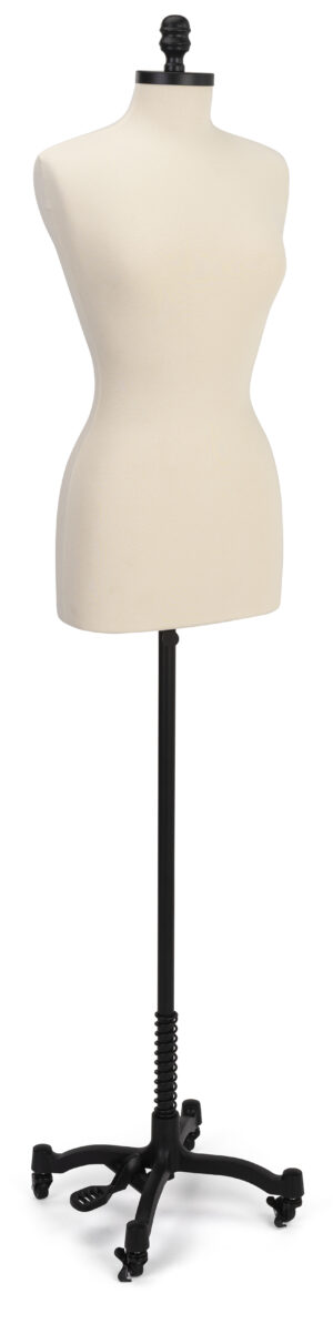 Female Dress Form with Wheeled Base, Adjustable Height - Black