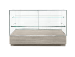 Glass Display Counter w/ Sliding Doors, Tempered Glass Shelves - Concrete Groovz