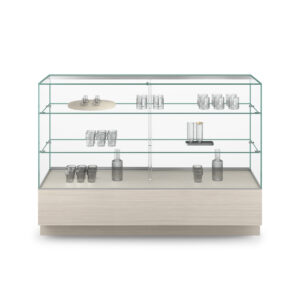 Glass Display Counter w/ Sliding Doors, Tempered Glass Shelves - Concrete Groovz