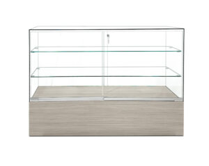 Glass Display Counter w/ Sliding Doors, Tempered Glass Shelves - Concrete Groovz