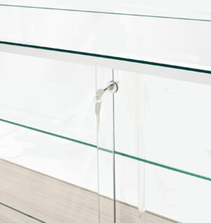 Glass Display Counter w/ Sliding Doors, Tempered Glass Shelves - Concrete Groovz