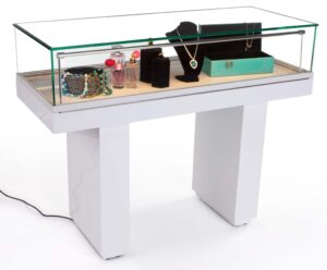 Gloss White Jewelry Display Case with Hydraulic Lift Opening