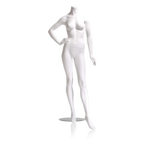 Headless Female Mannequin w/ Glass base, Standing Poses - White