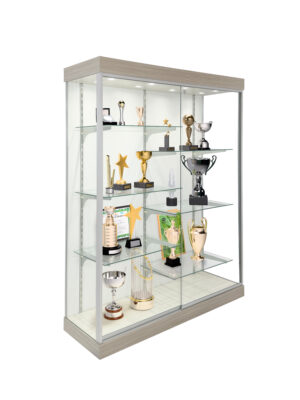 LED Glass Display Cabinet w/ Split Adjustable Shelves, LED Lights, and Locking Door