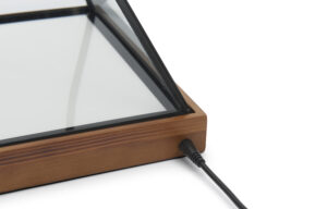 LED Glass Pyramid Case, Countertop, Dark Frame, Wood Base, Lift-Off Top - 3 Sizes