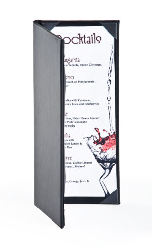 Menu Cover for 4.25 x 11 Menus, Photo Album Corners, Double Panel - Black