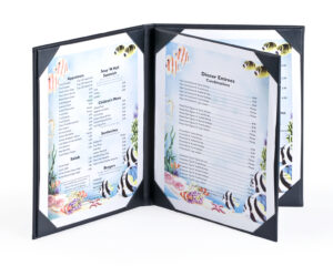 Menu Cover Holds (4) 8.5 x 11 Menus, Photo Album Corners, 3-Panel - Black