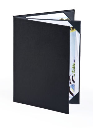 Menu Cover Holds (4) 8.5 x 11 Menus, Photo Album Corners, 3-Panel - Black