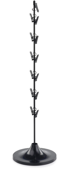 Merchandising Display w/Sign Holder, 12 Strips, Floor Standing, Steel – Black