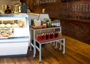 Nesting Display Tables, Rectangular, Caster Wheels, Set of 2