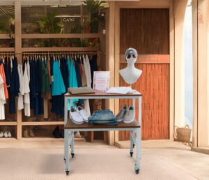 Nesting Display Tables, Rectangular, Caster Wheels, Set of 2