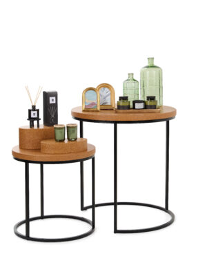 Nesting Retail Tables, Round Cork Top, Set of 2, Ships Assembled - Black