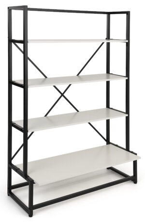 Portable Shelving Display with 4 Tiers, Floor Standing, Paulownia Wood - White