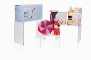 Recycled Acrylic Riser Display, U-Shaped Risers, Set of 3 - 6, 8 and 10