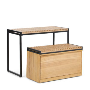 Retail Display Nesting Tables, Rectangular, Slatted Pine Wood- Natural Finish