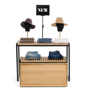 Retail Display Nesting Tables, Rectangular, Slatted Pine Wood- Natural Finish