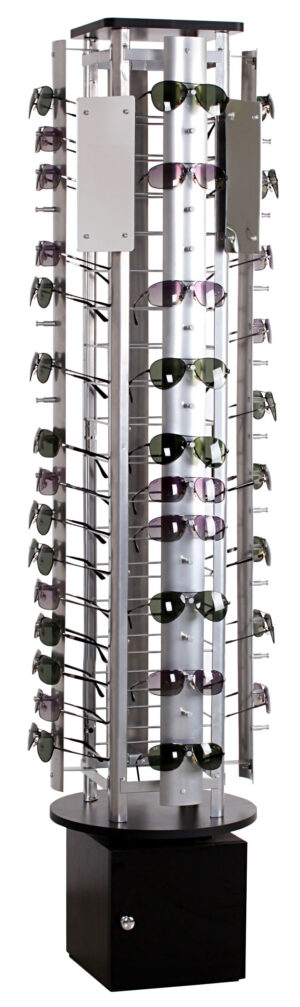 Rotating Eyeglass Display w/ Mirrors, Floorstanding, Holds 72 Pairs - Black
