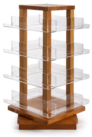 Rotating Literature Display, Countertop, Acrylic and Wood, 16 Shelves - Oak