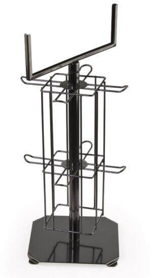 Rotating Wire Rack w/ Sign Holder, 2 Tiers, 8 Pegs - Black
