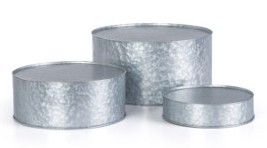 Round Galvanized Steel Risers, Set of 3 Sizes, Countertop Placement - Silver