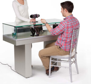 Semi-Gloss Silver Jewelry Display Case with Hydraulic Lift Opening