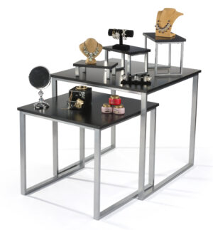 Set of 2 Nesting Tables for Floor with Set of 3 Tabletop Display Risers - Black