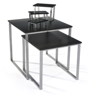 Set of 2 Nesting Tables for Floor with Set of 3 Tabletop Display Risers - Black