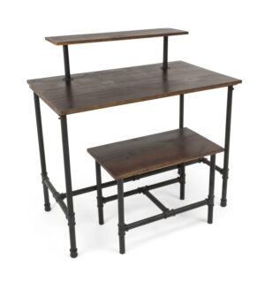 Set of 2 Wooden Pipeline Nesting Tables, Rectangular, Metal Legs – Dark Brown