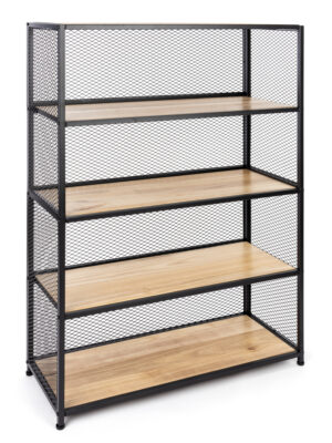 Shelving Unit w/ Five Shelves, 40" W x 60" H, Oak and Iron - Black