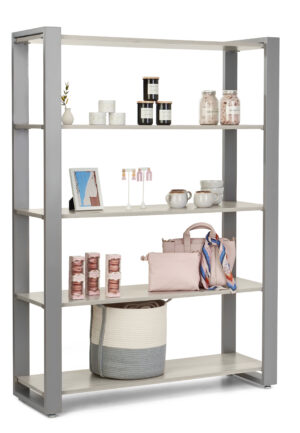 Steel Frame Shelving Unit with 5 MDF Tiers, Open Back - Gray