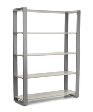 Steel Frame Shelving Unit with 5 MDF Tiers, Open Back - Gray