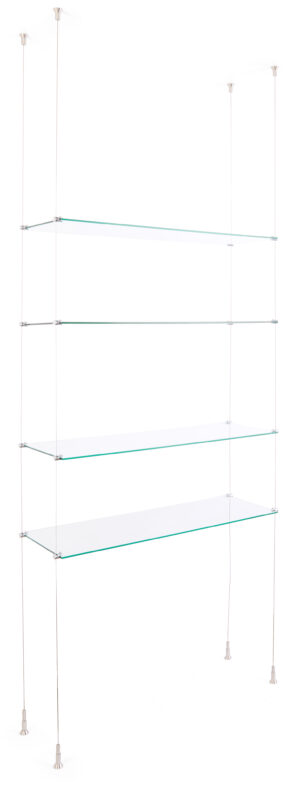Tempered Glass Shelving with Suspended Cable System, Stainless Mounts - 2 Shelf Sizes