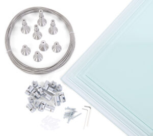 Tempered Glass Shelving with Suspended Cable System, Stainless Mounts - 2 Shelf Sizes