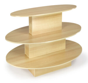Tiered Display Table w/ 3 Shelves, Oval - Maple