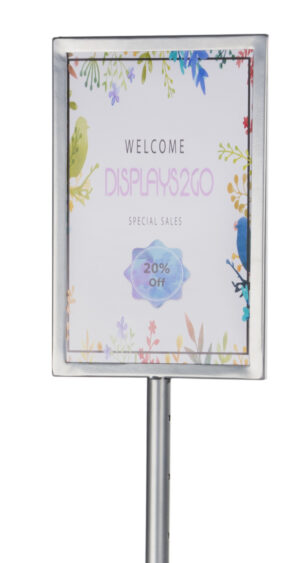 Tiered Display Table w/ 3 Shelves, Round, 11 x 17 Sign Frame - White