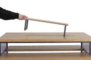 Tiered Retail Display Table w/ Wheels and Removable Top Riser - Natural Wood