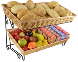 Tiered Wire Stand w/ 2 Woven Baskets