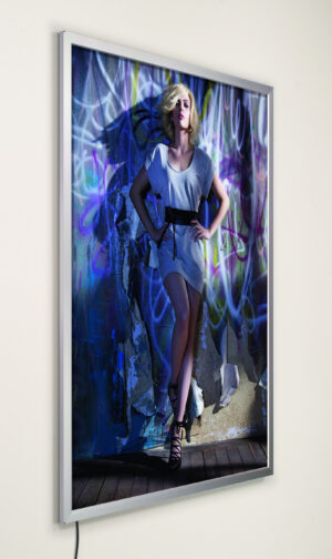 Wall Mounted Backlit Poster Frame, Snap Open, Illuminated