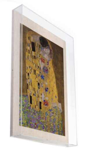 Wall Mounted Exhibit Case w/ Linen Backing, Acrylic Vitrine - Tan