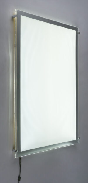 Wall Mounted LED Sign Holder, Magnetic Open, Standoffs, Illuminated - Clear